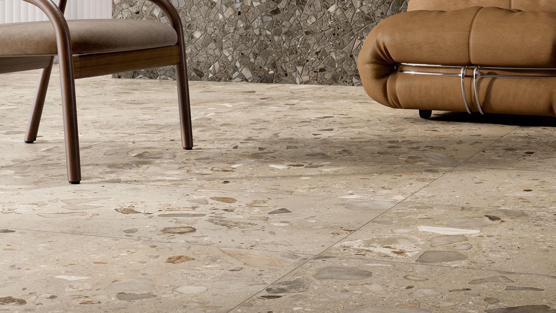 Terrazzo look large format floor tile