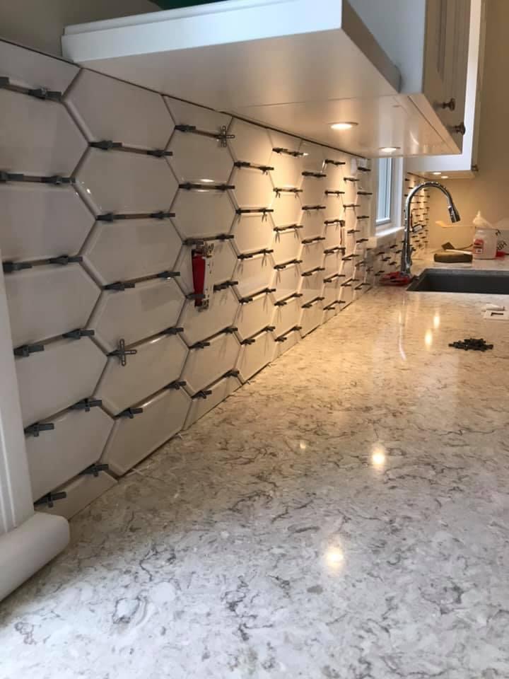 Hexagon kitchen backsplash installation